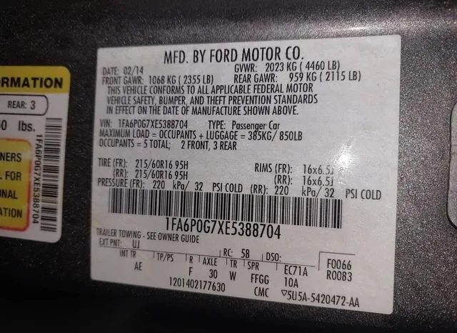 1FA6P0G7XE5388704 2014 2014 Ford Fusion- S 9