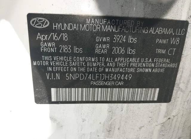 5NPD74LF1JH349449 2018 2018 Hyundai Elantra- SE 9