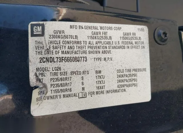 2CNDL73F666080773 2006 2006 Chevrolet Equinox- LT 9