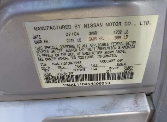 1N4AL11D45N406253 2005 2005 Nissan Altima- 2-5 S 9