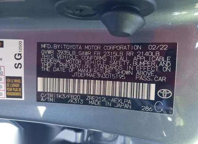 JTDEPMAE3N3015195 2022 2022 Toyota Corolla- LE 9