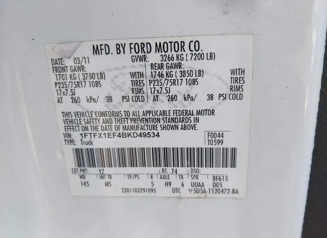 1FTFX1EF4BKD49534 2011 2011 Ford F-150- Xlt 9