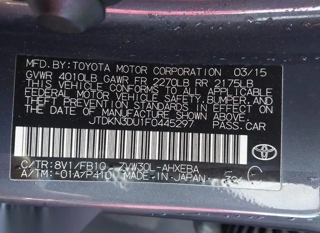 JTDKN3DU1F0445297 2015 2015 Toyota Prius- Two 9