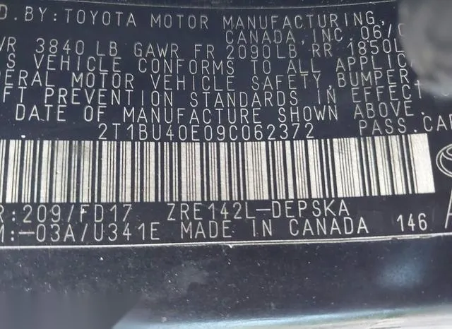 2T1BU40E09C062372 2009 2009 Toyota Corolla- S 9