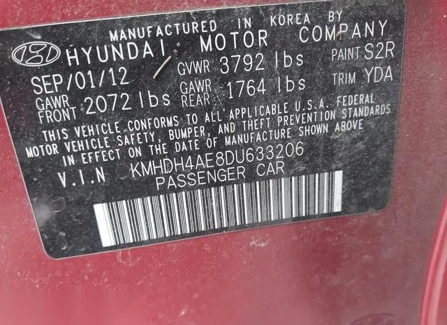 KMHDH4AE8DU633206 2013 2013 Hyundai Elantra- Gls 9