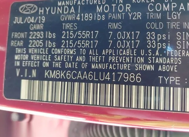 KM8K6CAA6LU417986 2020 2020 Hyundai Kona- Sel Plus 9