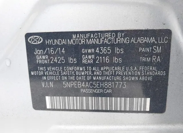 5NPEB4AC5EH881773 2014 2014 Hyundai Sonata- Gls 9