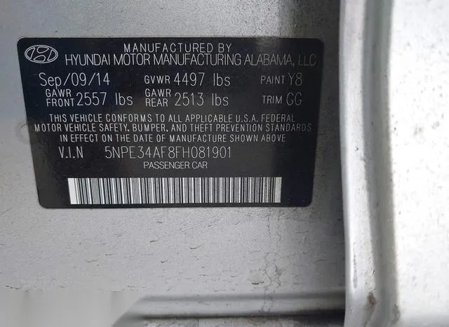 5NPE34AF8FH081901 2015 2015 Hyundai Sonata- Sport 9