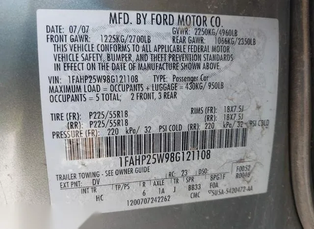 1FAHP25W98G121108 2008 2008 Ford Taurus- Limited 9