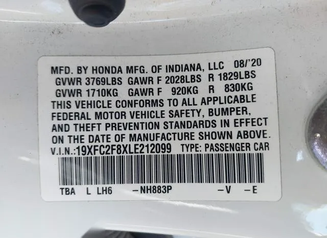 19XFC2F8XLE212099 2020 2020 Honda Civic- Sport 9