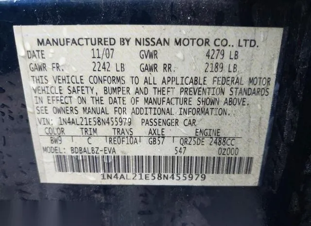 1N4AL21E58N455979 2008 2008 Nissan Altima- 2-5 S 9