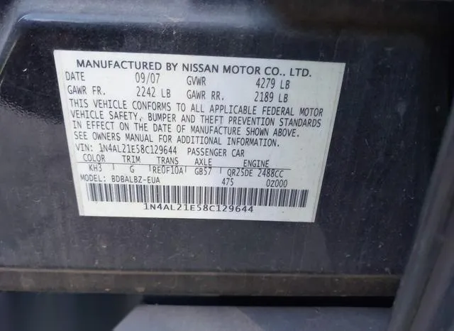 1N4AL21E58C129644 2008 2008 Nissan Altima- 2-5 S 9