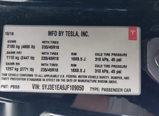 5YJ3E1EA9JF109050 2018 2018 Tesla Model 3- Long Range/Mid R 9