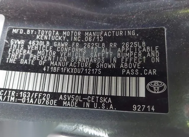 4T1BF1FKXDU712175 2013 2013 Toyota Camry- SE 9