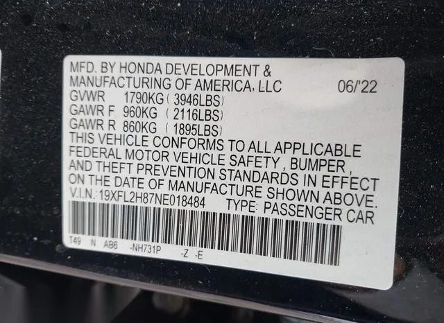 19XFL2H87NE018484 2022 2022 Honda Civic- Sport 9