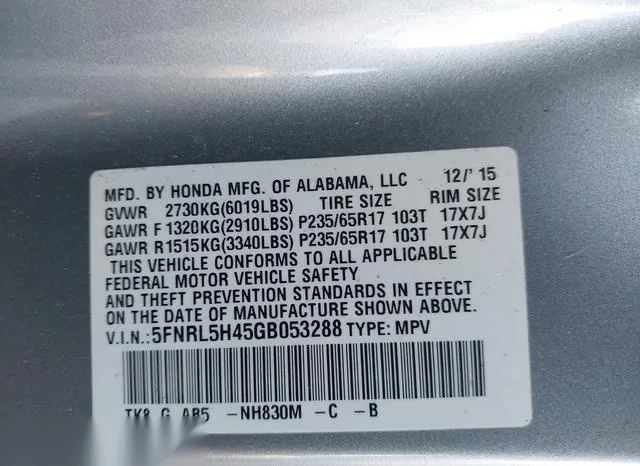 5FNRL5H45GB053288 2016 2016 Honda Odyssey- EX 9