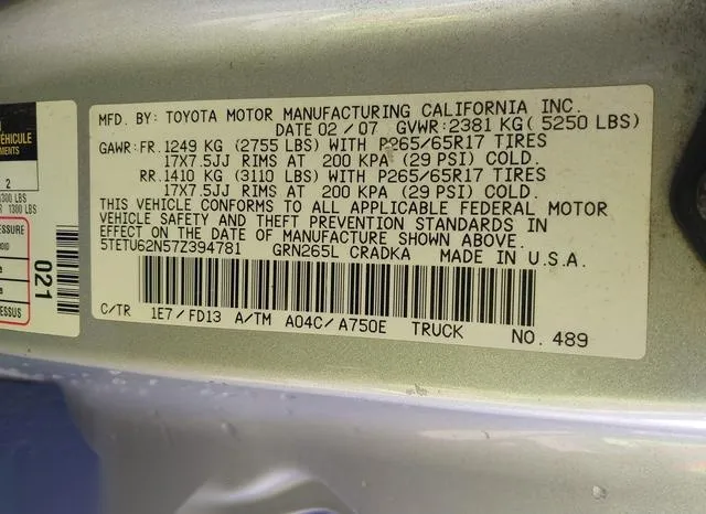 5TETU62N57Z394781 2007 2007 Toyota Tacoma- Prerunner Access 9