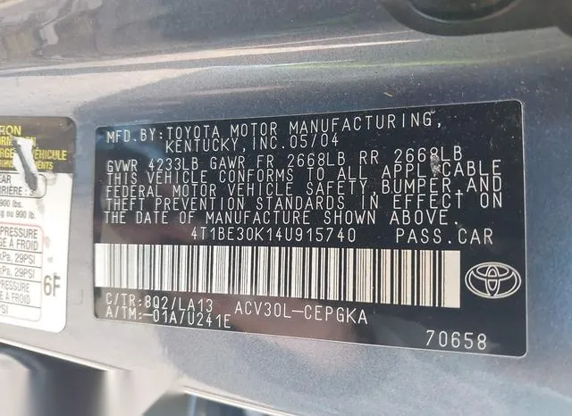 4T1BE30K14U915740 2004 2004 Toyota Camry- Xle 9