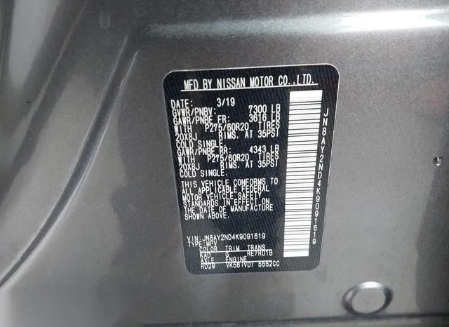 JN8AY2ND4K9091619 2019 2019 Nissan Armada- SL 9