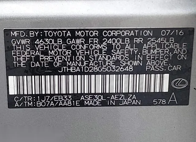 JTHBA1D28G5032648 2016 2016 Lexus IS- 200T 9