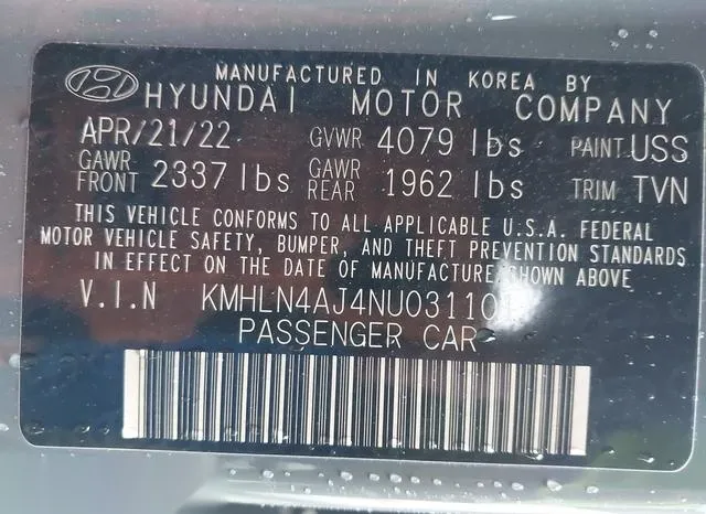 KMHLN4AJ4NU031101 2022 2022 Hyundai Elantra- Hybrid Limited 9