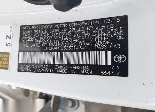 JTDKARFU3G3014343 2016 2016 Toyota Prius- Three Touring 9