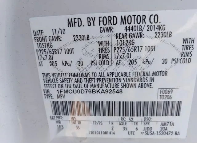 1FMCU0D76BKA92548 2011 2011 Ford Escape- Xlt 9