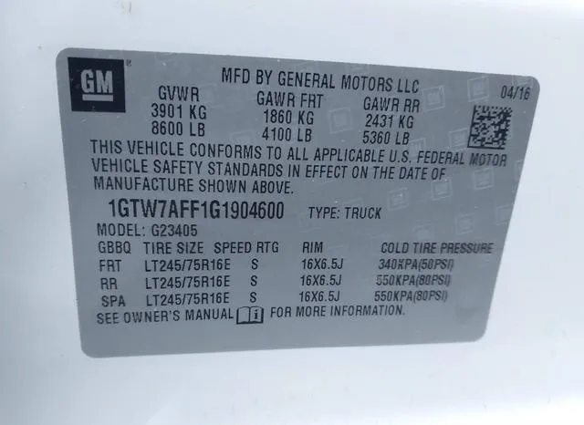 1GTW7AFF1G1904600 2016 2016 GMC Savana 2500- Work Van 9