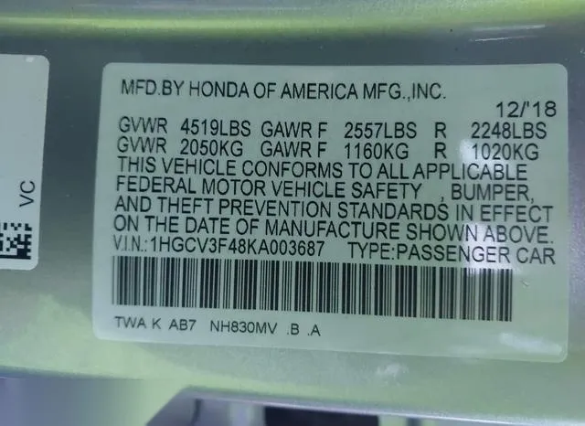 1HGCV3F48KA003687 2019 2019 Honda Accord- Hybrid EX 9