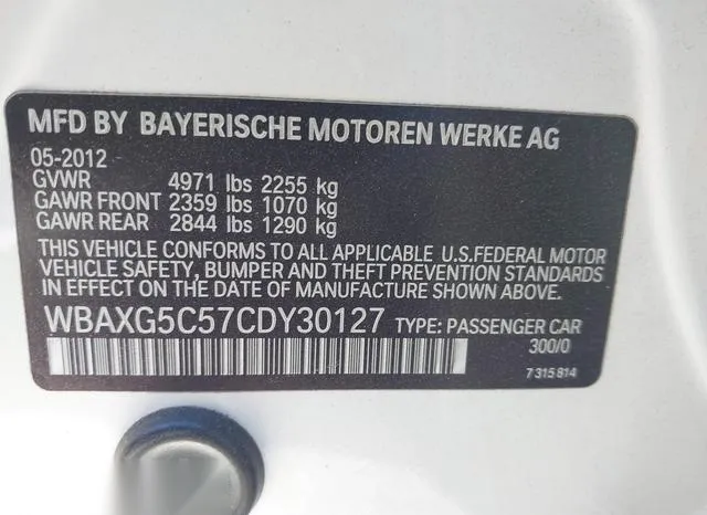 WBAXG5C57CDY30127 2012 2012 BMW 5 Series- 528I 9