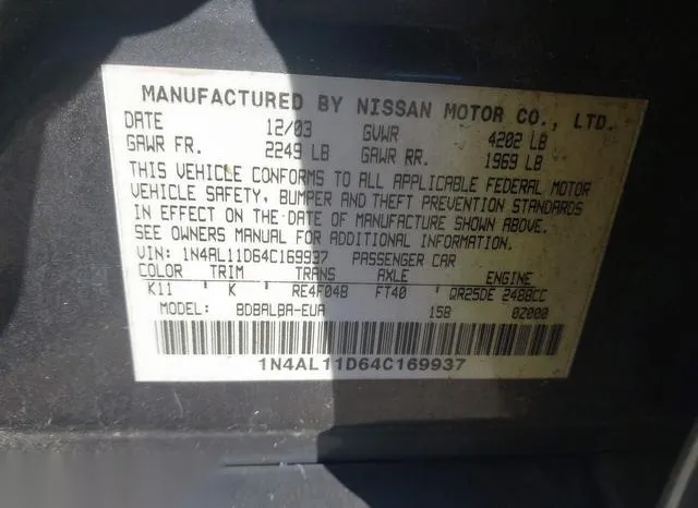 1N4AL11D64C169937 2004 2004 Nissan Altima- 2-5 S 9