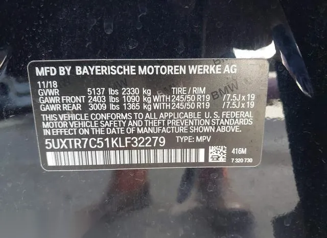 5UXTR7C51KLF32279 2019 2019 BMW X3- Sdrive30I 9