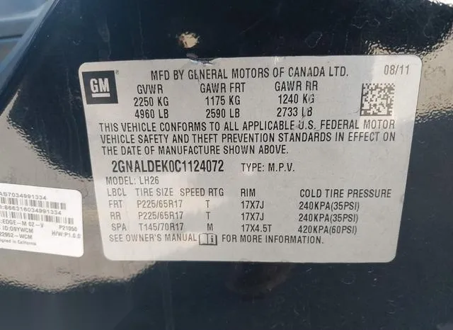 2GNALDEK0C1124072 2012 2012 Chevrolet Equinox- 1LT 9