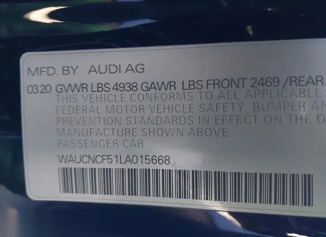 WAUCNCF51LA015668 2020 2020 Audi A5- Sportback Premium Plus 9