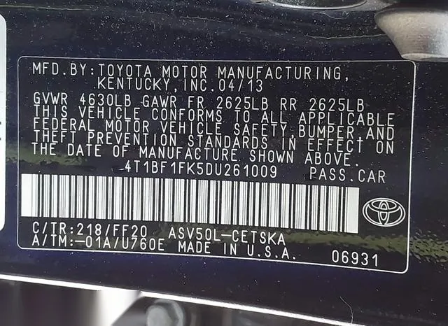 4T1BF1FK5DU261009 2013 2013 Toyota Camry- SE 9