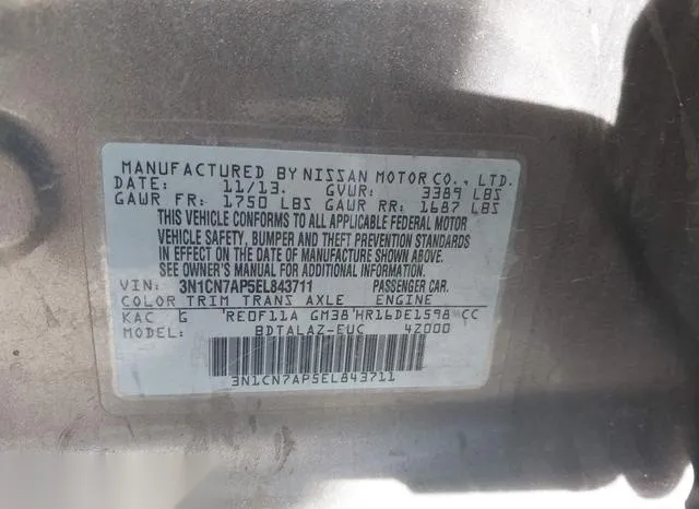 3N1CN7AP5EL843711 2014 2014 Nissan Versa- 1-6 S- 9