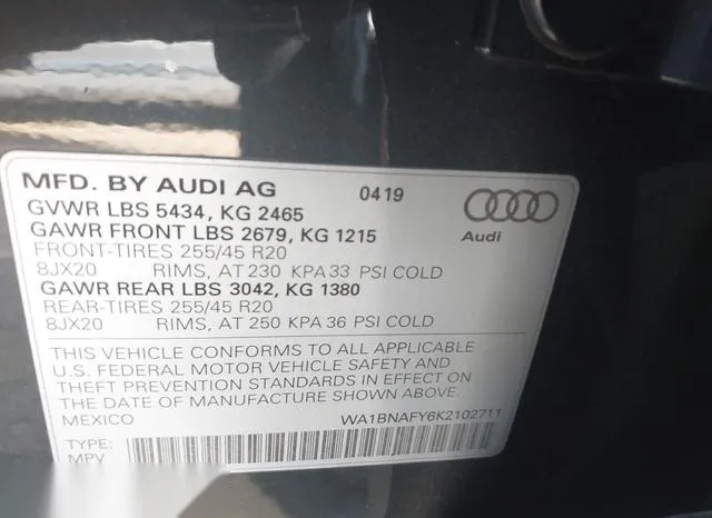 WA1BNAFY6K2102711 2019 2019 Audi Q5- 45 Premium 9