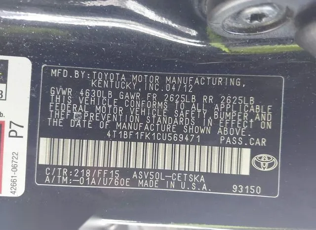 4T1BF1FK1CU569471 2012 2012 Toyota Camry- SE 9