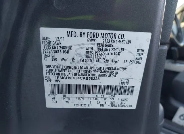 1FMCU9DG4CKB58228 2012 2012 Ford Escape- Xlt 9