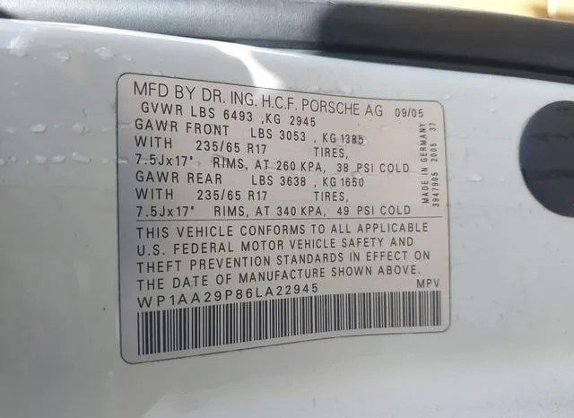 WP1AA29P86LA22945 2006 2006 Porsche Cayenne 9