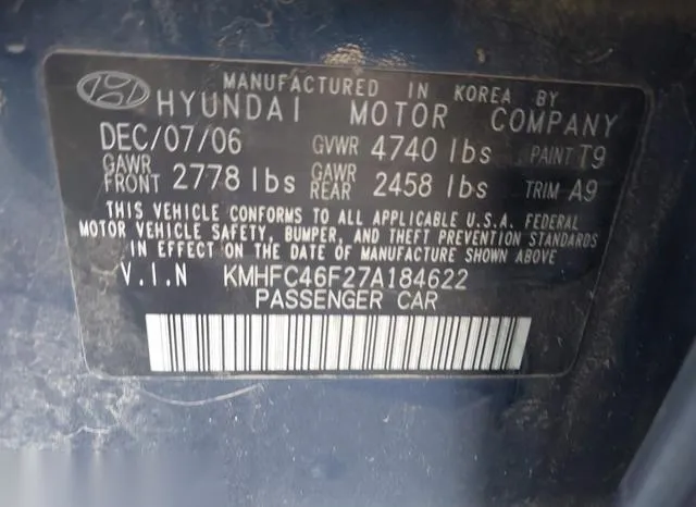 KMHFC46F27A184622 2007 2007 Hyundai Azera- Limited/Se 9