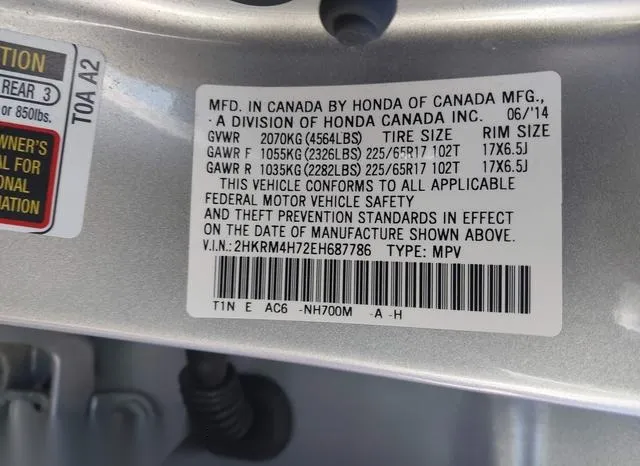 2HKRM4H72EH687786 2014 2014 Honda CR-V- Ex-L 9