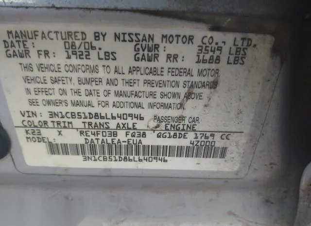 3N1CB51D86L640946 2006 2006 Nissan Sentra- 1-8S 9