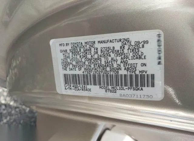 4T3ZF13C2YU207708 2000 2000 Toyota Sienna- Xle 9