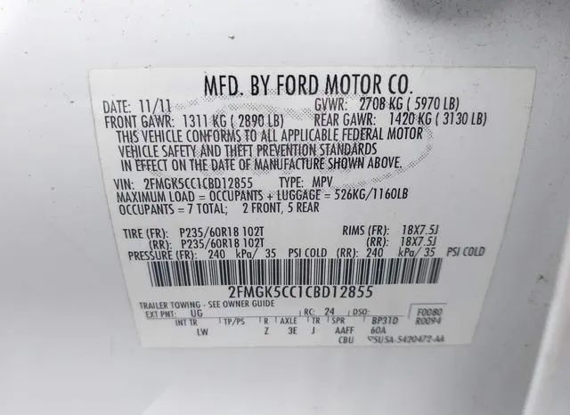 2FMGK5CC1CBD12855 2012 2012 Ford Flex- Sel 9