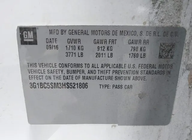 3G1BC5SM3HS521806 2017 2017 Chevrolet Cruze- Ls Auto 9