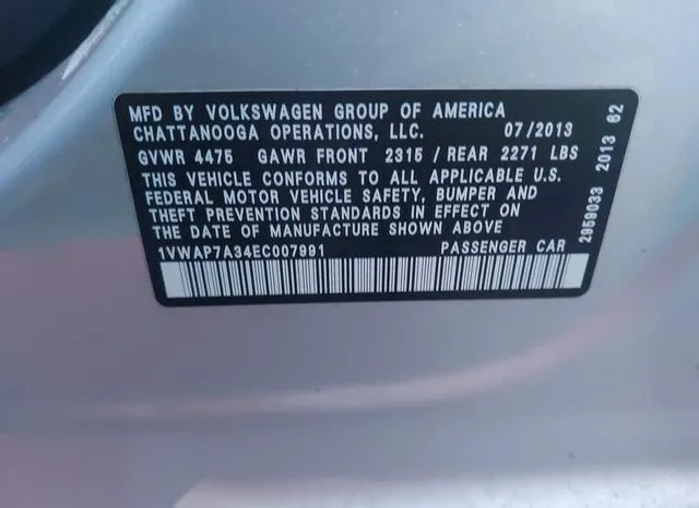 1VWAP7A34EC007991 2014 2014 Volkswagen Passat- 2-5L Wolfsbu 9