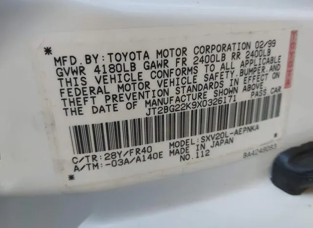 JT2BG22K9X0326171 1999 1999 Toyota Camry- LE 9