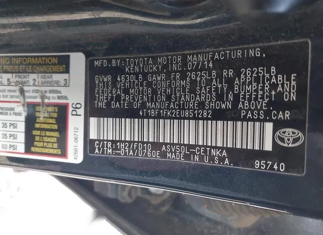 4T1BF1FK2EU851282 2014 2014 Toyota Camry- LE 9