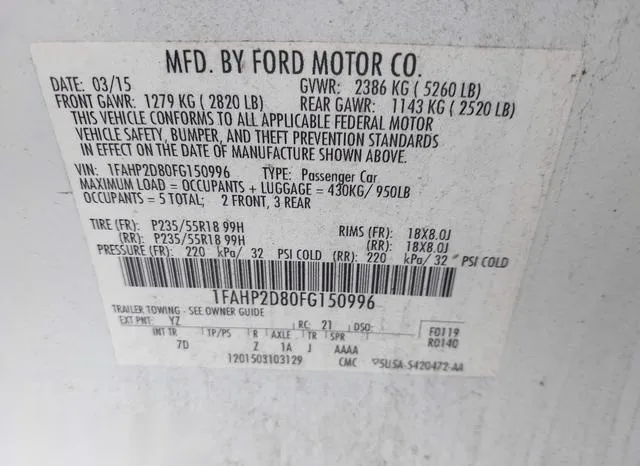 1FAHP2D80FG150996 2015 2015 Ford Taurus- SE 9